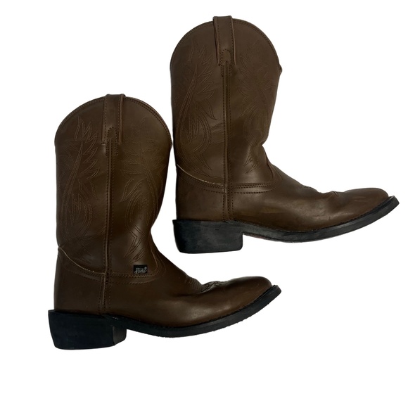 Justin JB1100 Brown Leather Embossed Pull On Loop Rubber Sole Cowboy‎ Boots 9.5D